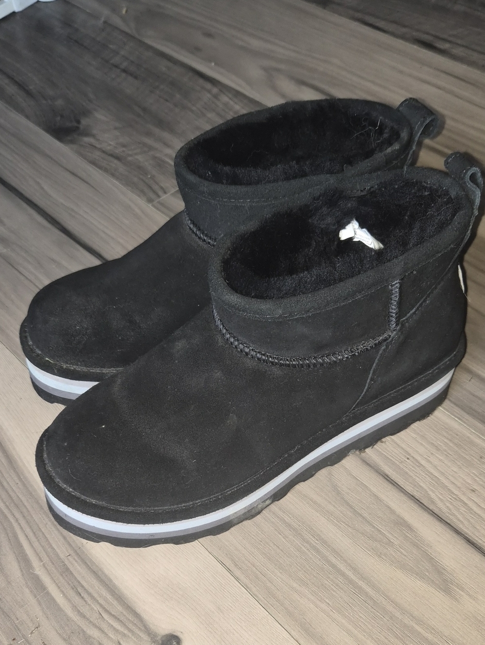 Platform BearPaw Black Suede-Look Fleece-Lined Ankle Booties 10